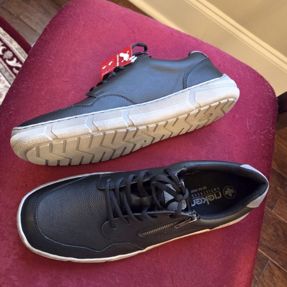 Rieker Black and Gray LEATHER Men's Sneakers Size 47, 15US